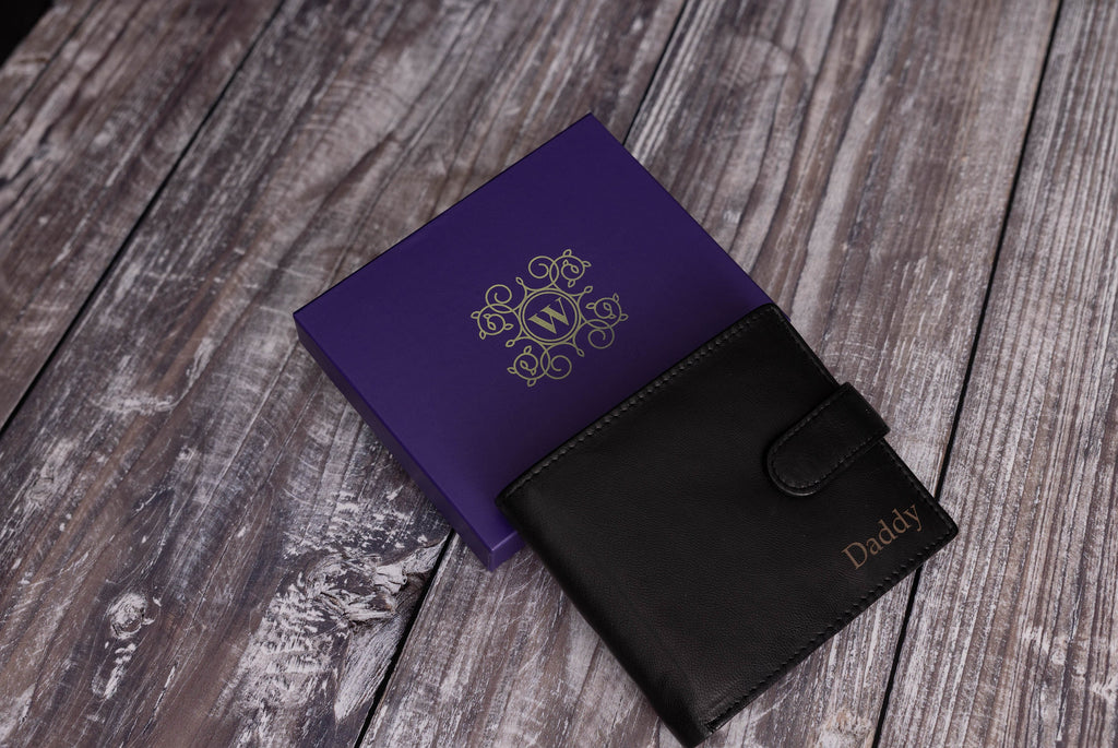 Personalised Men's Wallet, Genuine Soft Black Leather Wallet, Personalized Engraved Father's Day Gift for Him, Boyfriend, Dad, Husband