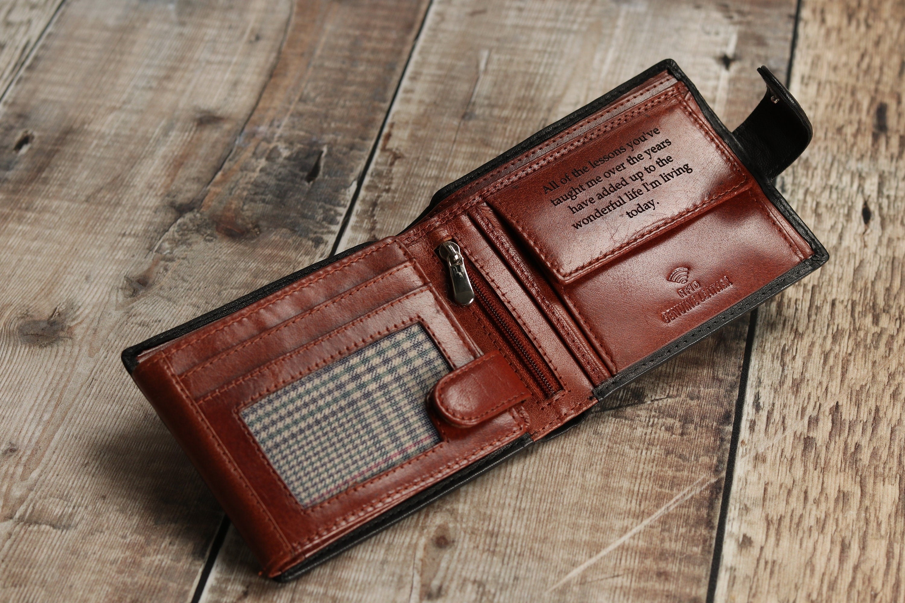 Personalised Men's Wallet, Genuine Soft Black Leather Wallet, Personalized Engraved Father's Day Gift for Him, Boyfriend, Dad, Husband