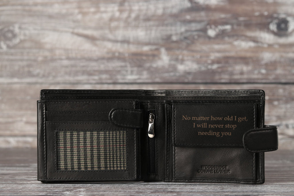 Personalised Men's Wallet, Genuine Soft Black Leather Wallet, Personalized Engraved Father's Day Gift for Him, Boyfriend, Dad, Husband