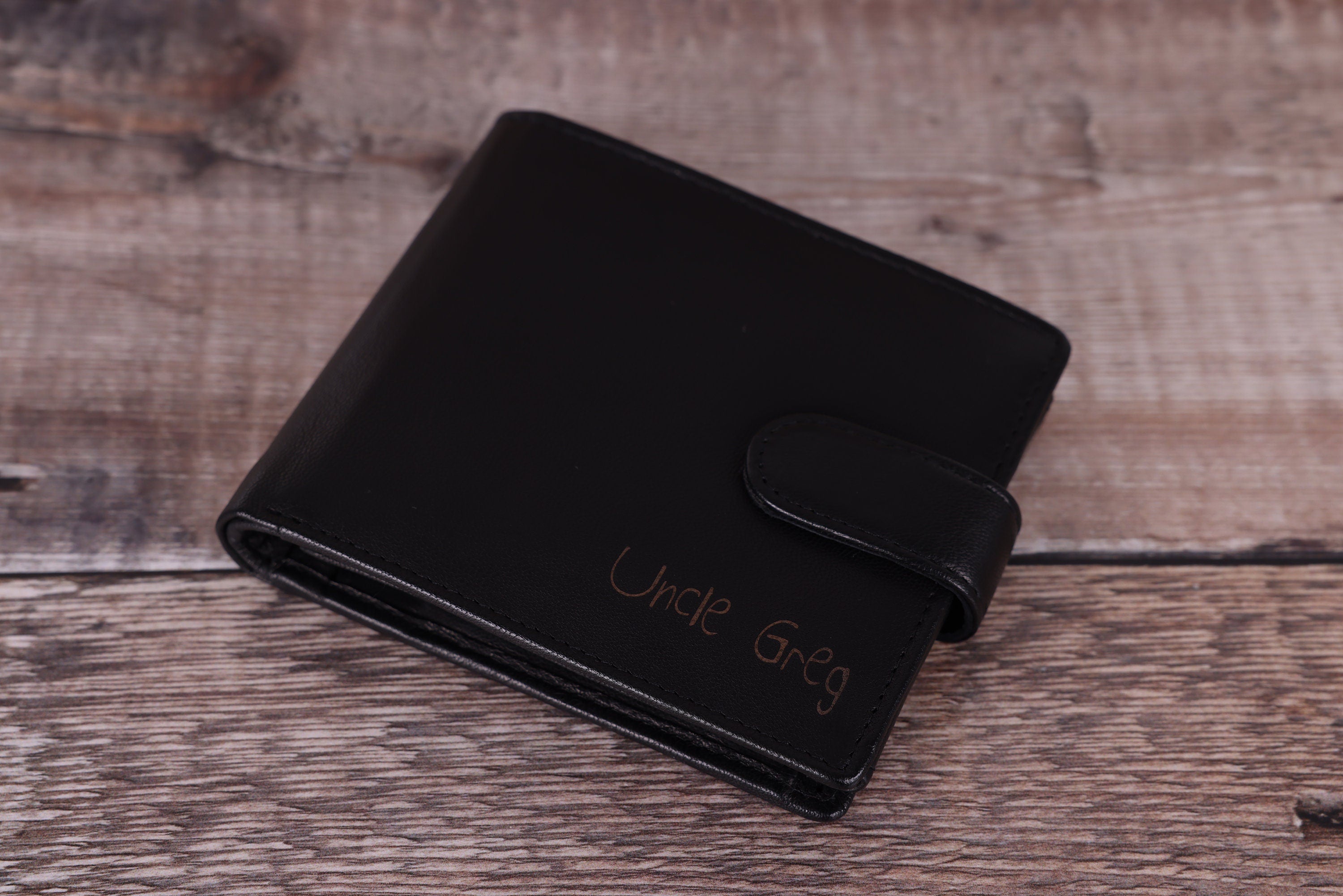 Personalised Custom Handwritten Engraved Wallet, Father's Day Gift for Husband, Boyfriend, Men's Wallet, Genuine Soft Leather Black Wallet