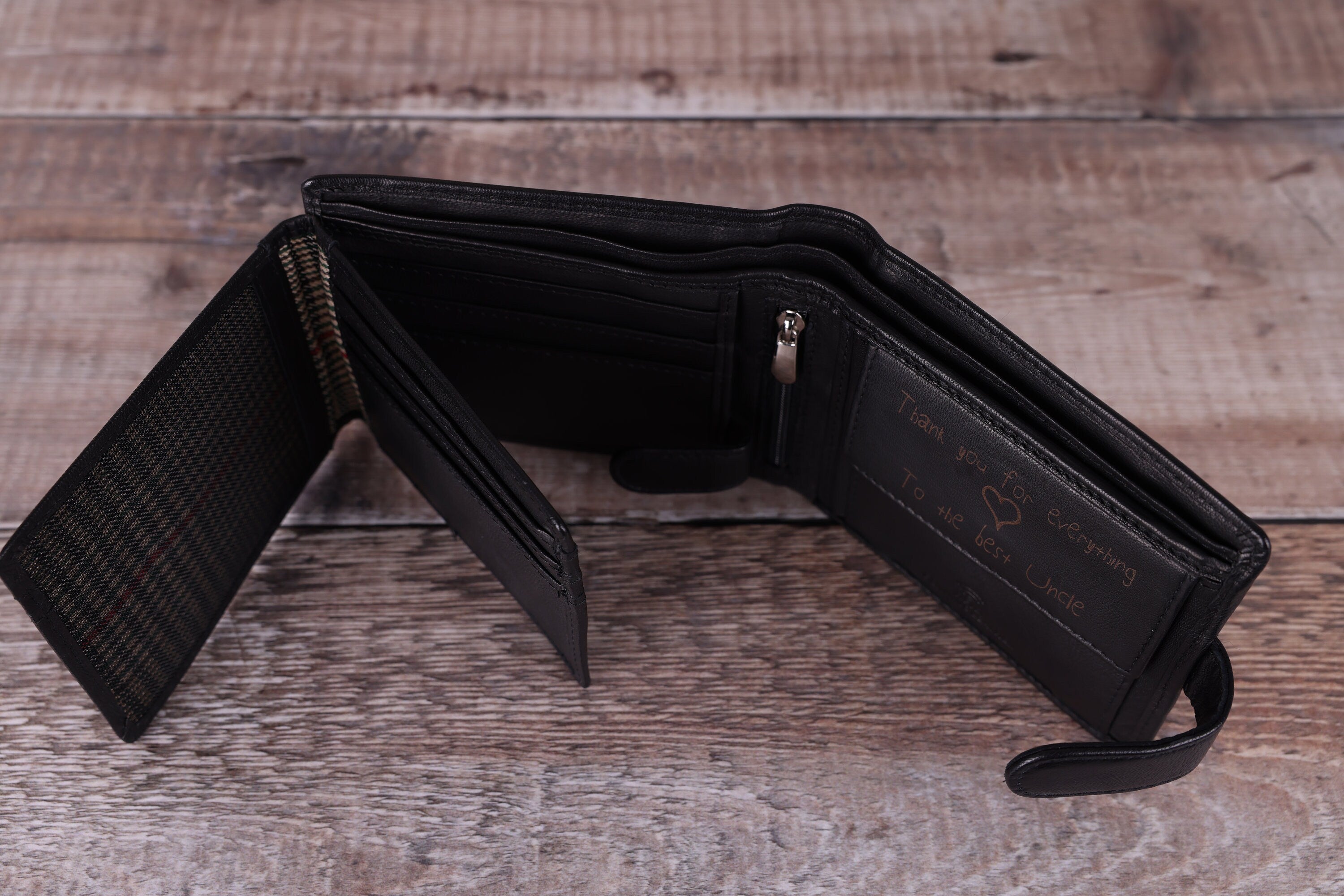 Personalised Custom Handwritten Engraved Wallet, Father's Day Gift for Husband, Boyfriend, Men's Wallet, Genuine Soft Leather Black Wallet