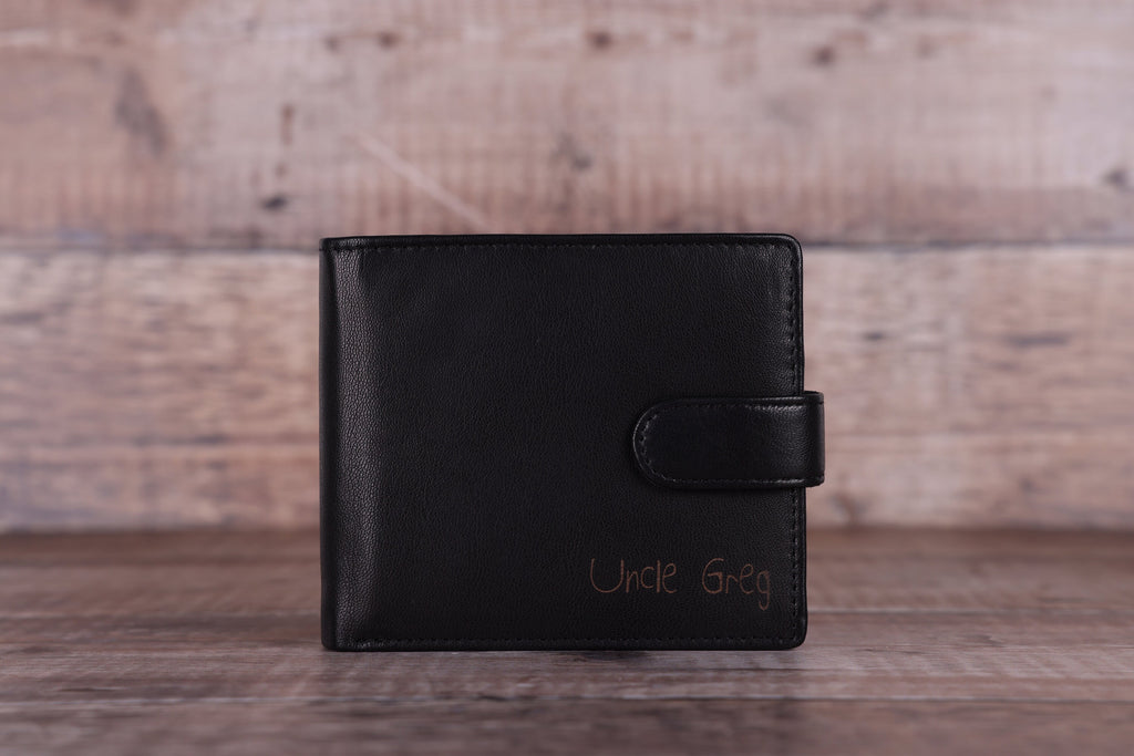 Personalised Custom Handwritten Engraved Wallet, Father's Day Gift for Husband, Boyfriend, Men's Wallet, Genuine Soft Leather Black Wallet