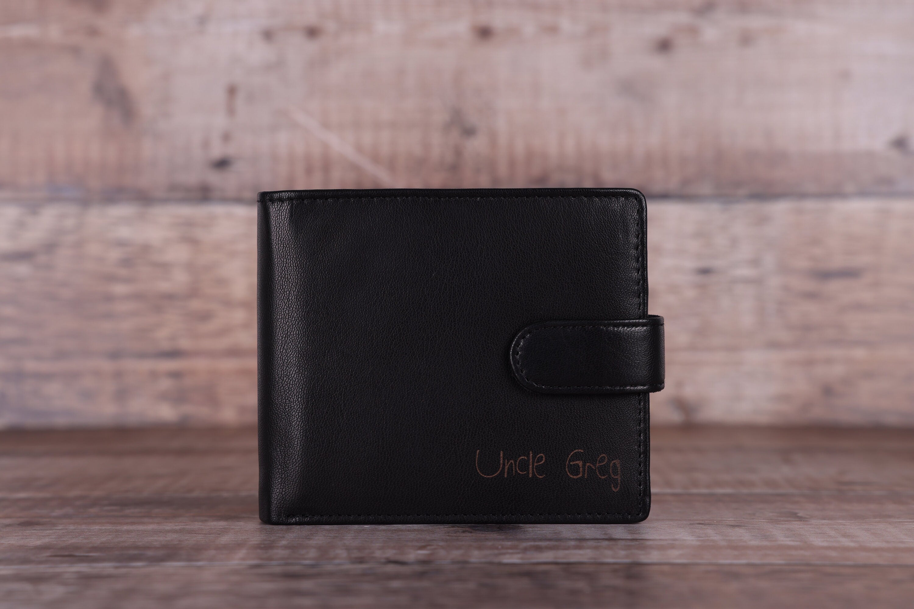 Personalised Custom Handwritten Engraved Wallet, Father's Day Gift for Husband, Boyfriend, Men's Wallet, Genuine Soft Leather Black Wallet