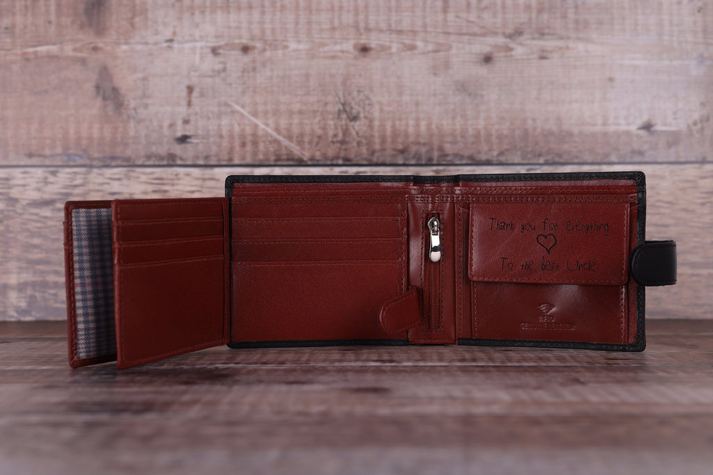 Personalised Custom Handwritten Engraved Wallet, Father's Day Gift for Husband, Boyfriend, Men's Wallet, Genuine Soft Leather Black Wallet