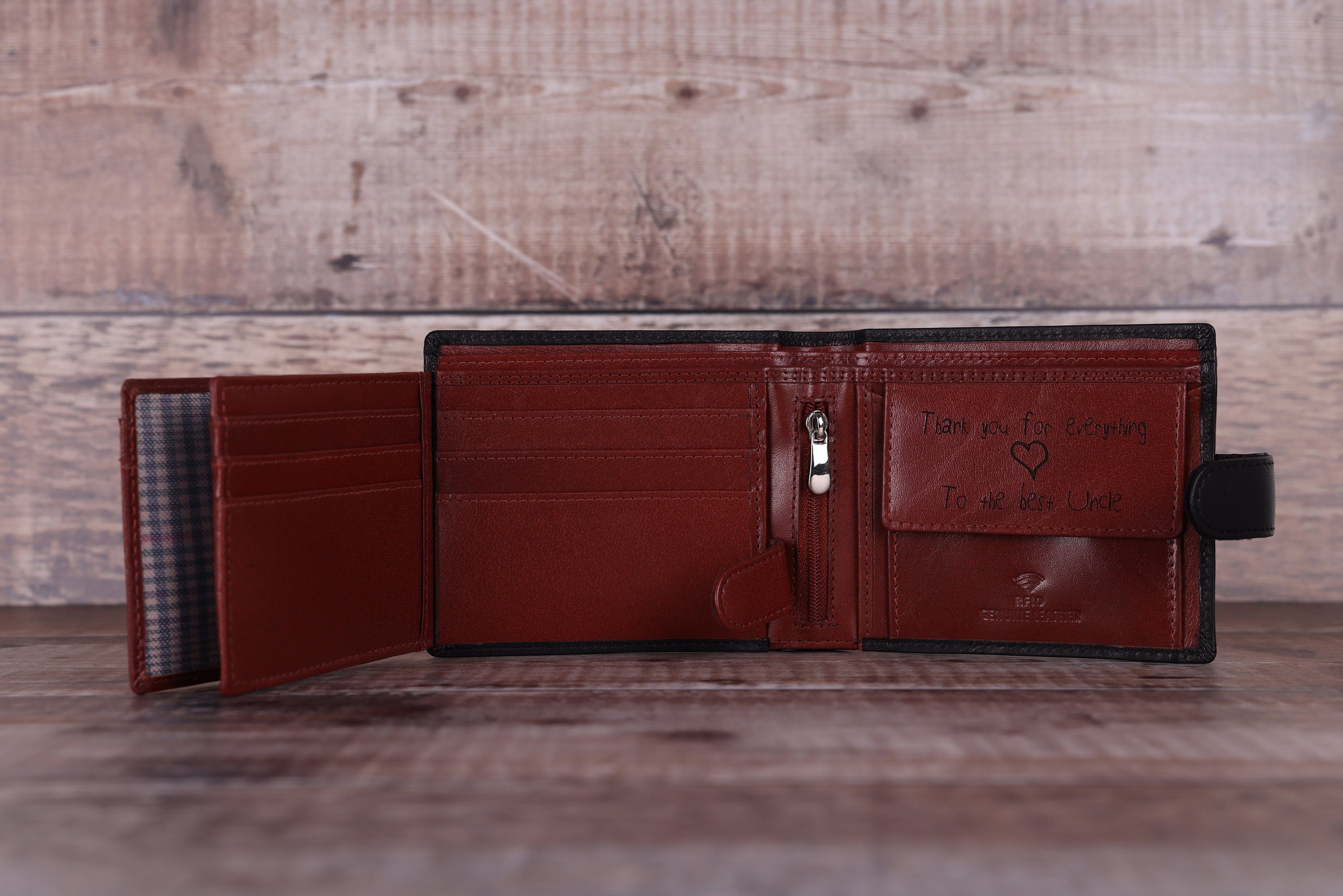 Personalised Custom Handwritten Engraved Wallet, Father's Day Gift for Husband, Boyfriend, Men's Wallet, Genuine Soft Leather Black Wallet