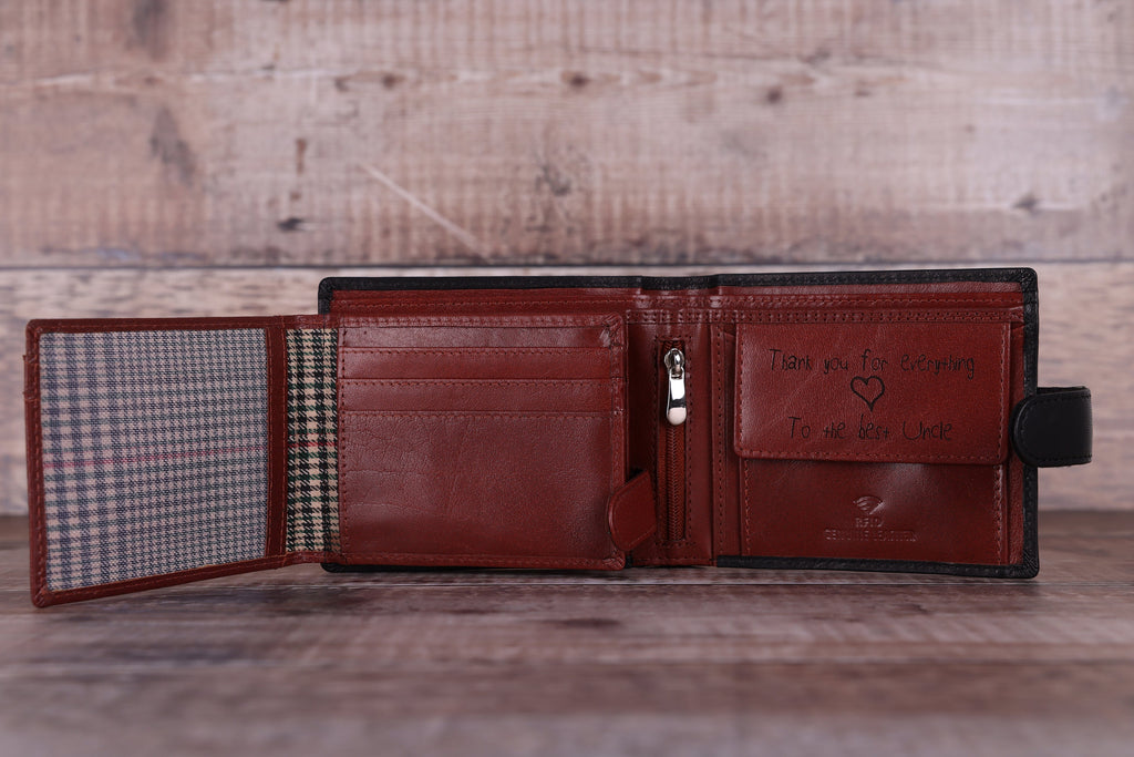 Personalised Custom Handwritten Engraved Wallet, Father's Day Gift for Husband, Boyfriend, Men's Wallet, Genuine Soft Leather Black Wallet