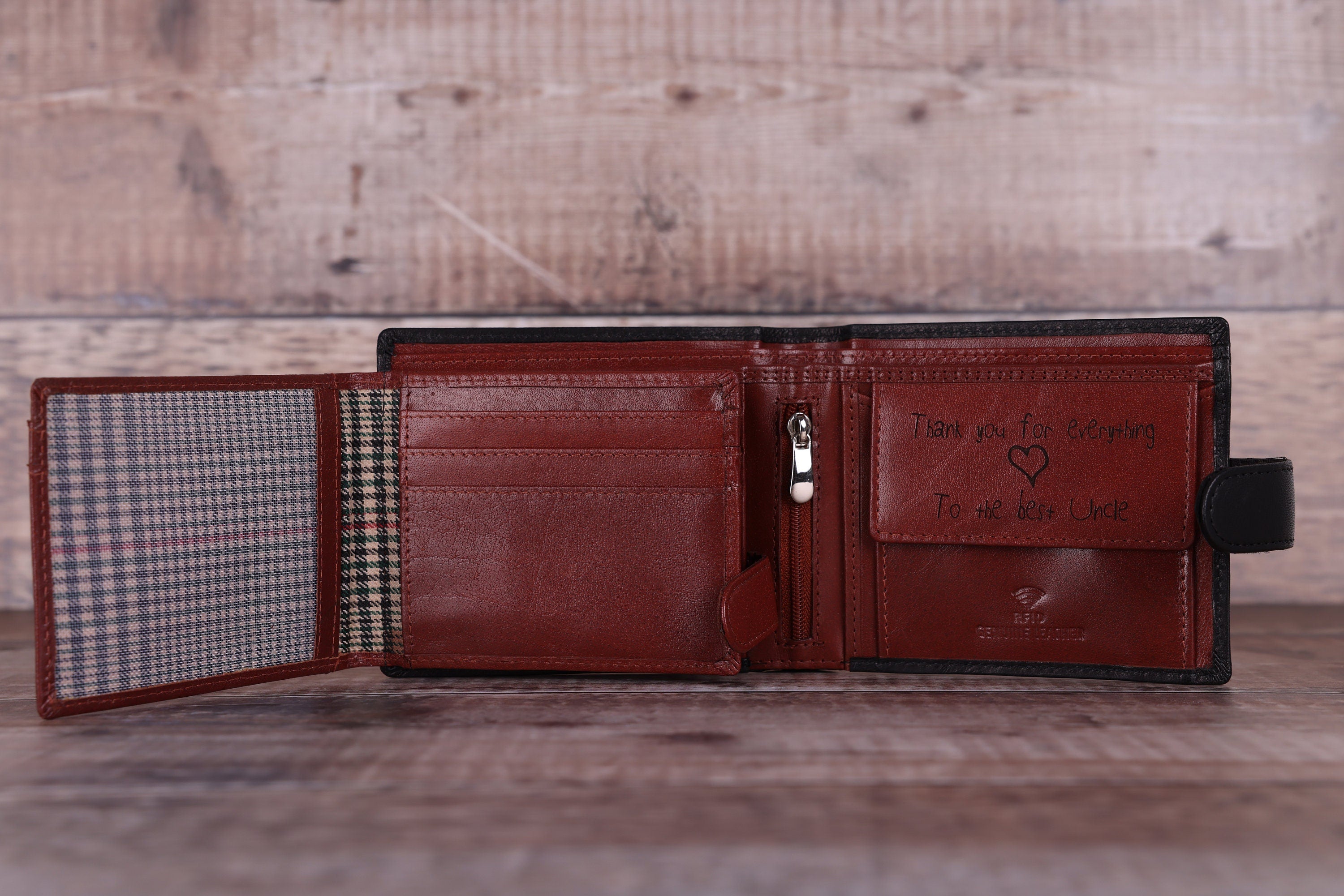 Personalised Custom Handwritten Engraved Wallet, Father's Day Gift for Husband, Boyfriend, Men's Wallet, Genuine Soft Leather Black Wallet