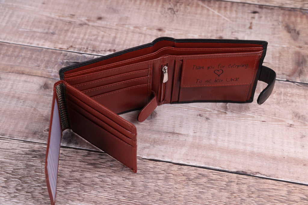 Personalised Custom Handwritten Engraved Leather Wallet, Father's Day Gift for Dad, Boyfriend, Husband, Men's Genuine Soft Leather Wallet