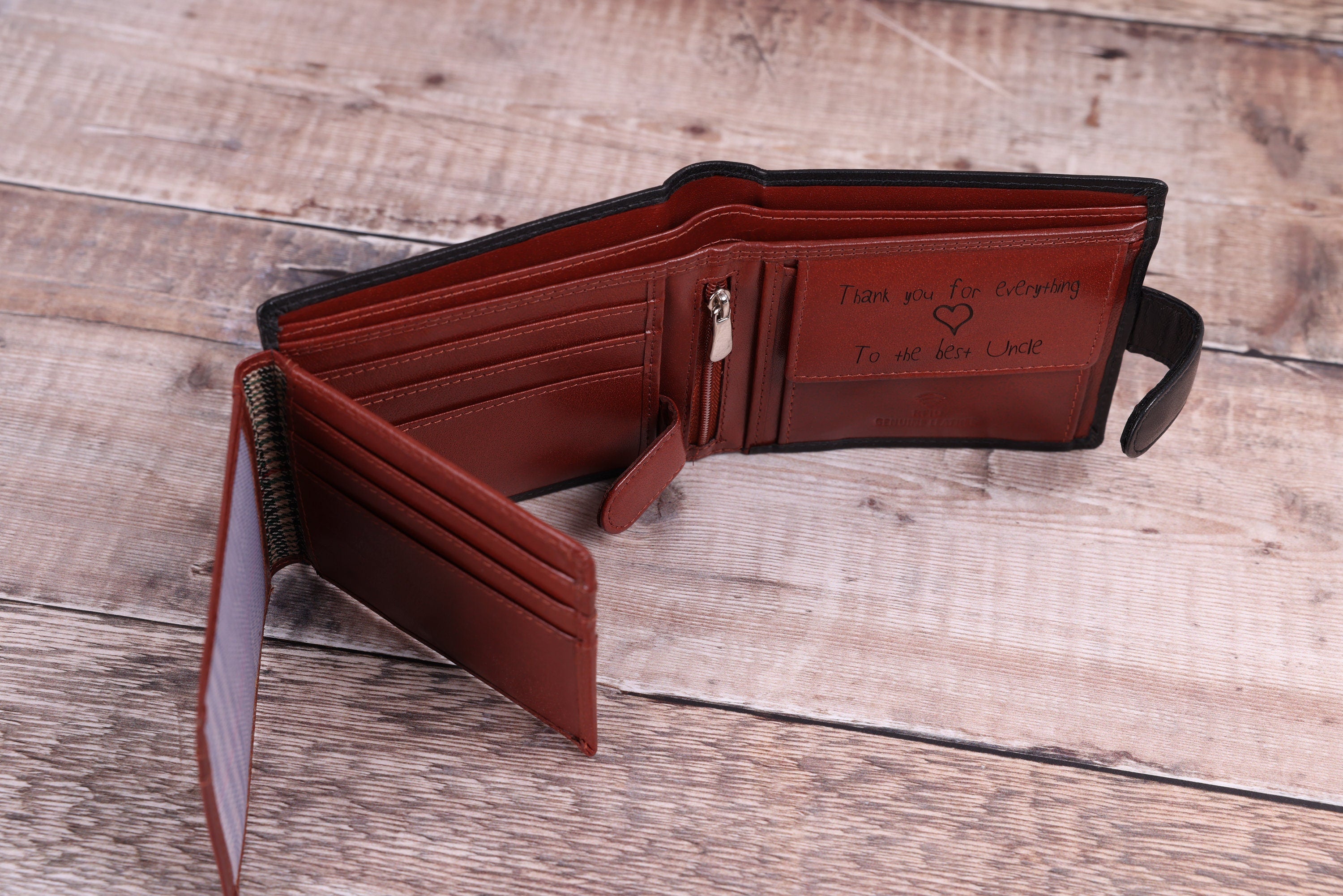 Personalised Custom Handwritten Engraved Leather Wallet, Father's Day Gift for Dad, Boyfriend, Husband, Men's Genuine Soft Leather Wallet