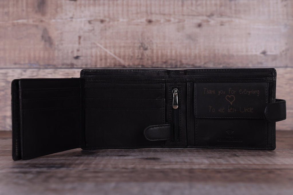 Personalised Custom Handwritten Engraved Wallet, Father's Day Gift for Husband, Boyfriend, Men's Wallet, Genuine Soft Leather Black Wallet