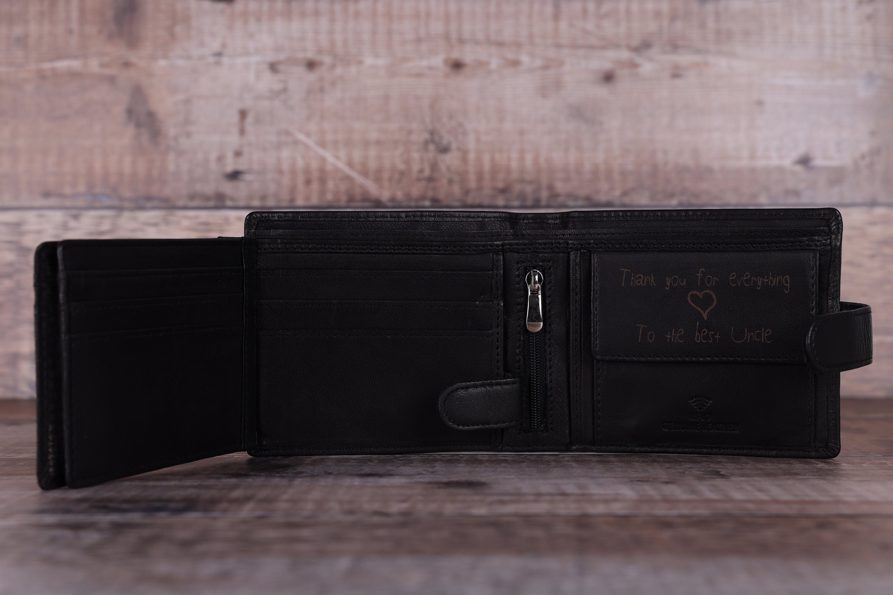 Personalised Custom Handwritten Engraved Wallet, Father's Day Gift for Husband, Boyfriend, Men's Wallet, Genuine Soft Leather Black Wallet