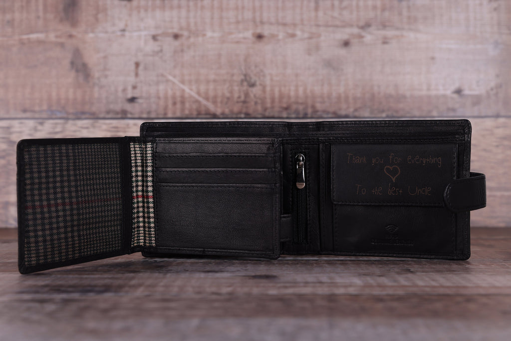 Personalised Custom Handwritten Engraved Wallet, Father's Day Gift for Husband, Boyfriend, Men's Wallet, Genuine Soft Leather Black Wallet