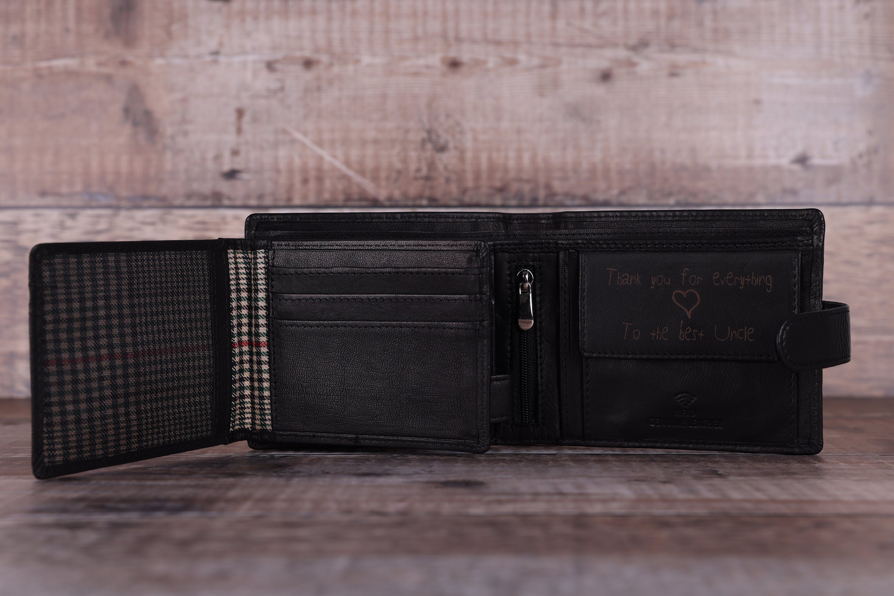Personalised Custom Handwritten Engraved Wallet, Father's Day Gift for Husband, Boyfriend, Men's Wallet, Genuine Soft Leather Black Wallet