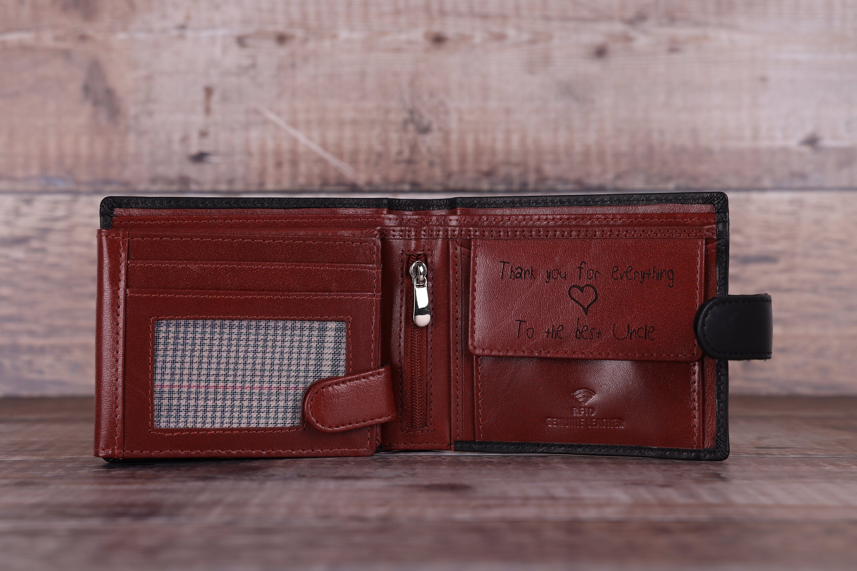 Personalised Custom Handwritten Engraved Wallet, Father's Day Gift for Husband, Boyfriend, Men's Wallet, Genuine Soft Leather Black Wallet