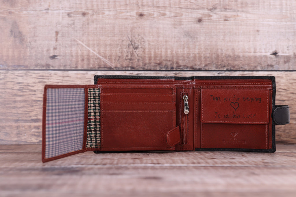 Personalised Custom Handwritten Engraved Leather Wallet, Father's Day Gift for Dad, Boyfriend, Husband, Men's Genuine Soft Leather Wallet