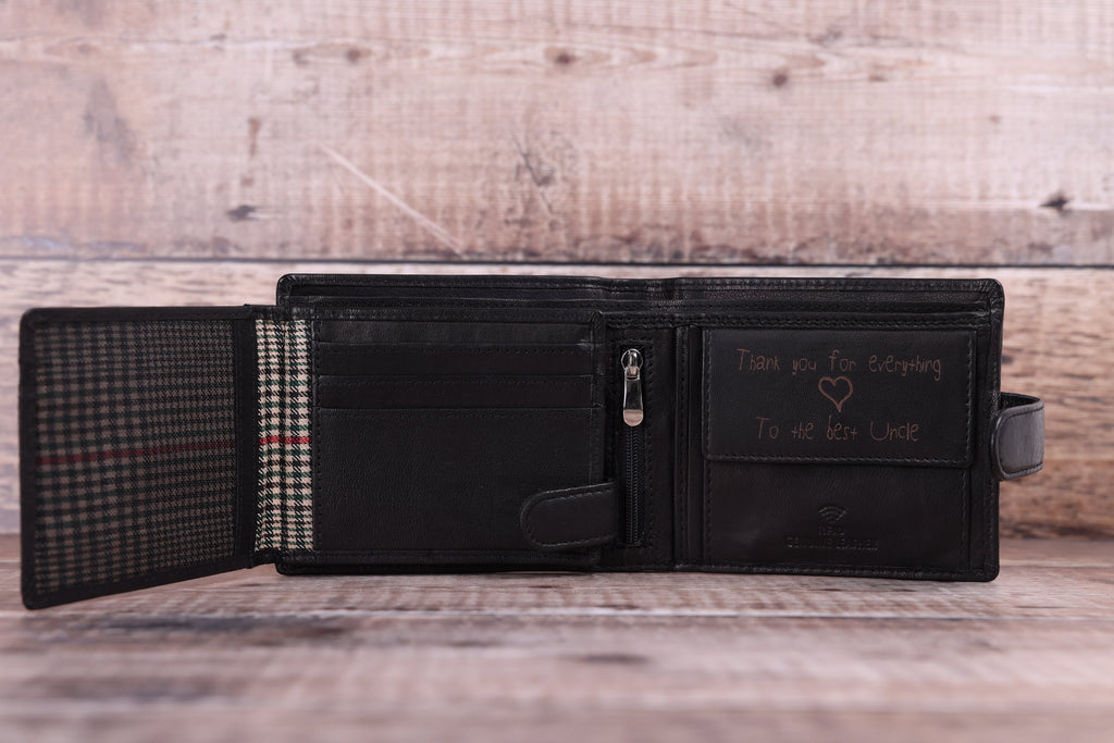 Personalised Custom Handwritten Engraved Leather Wallet, Father's Day Gift for Dad, Boyfriend, Husband, Men's Genuine Soft Leather Wallet