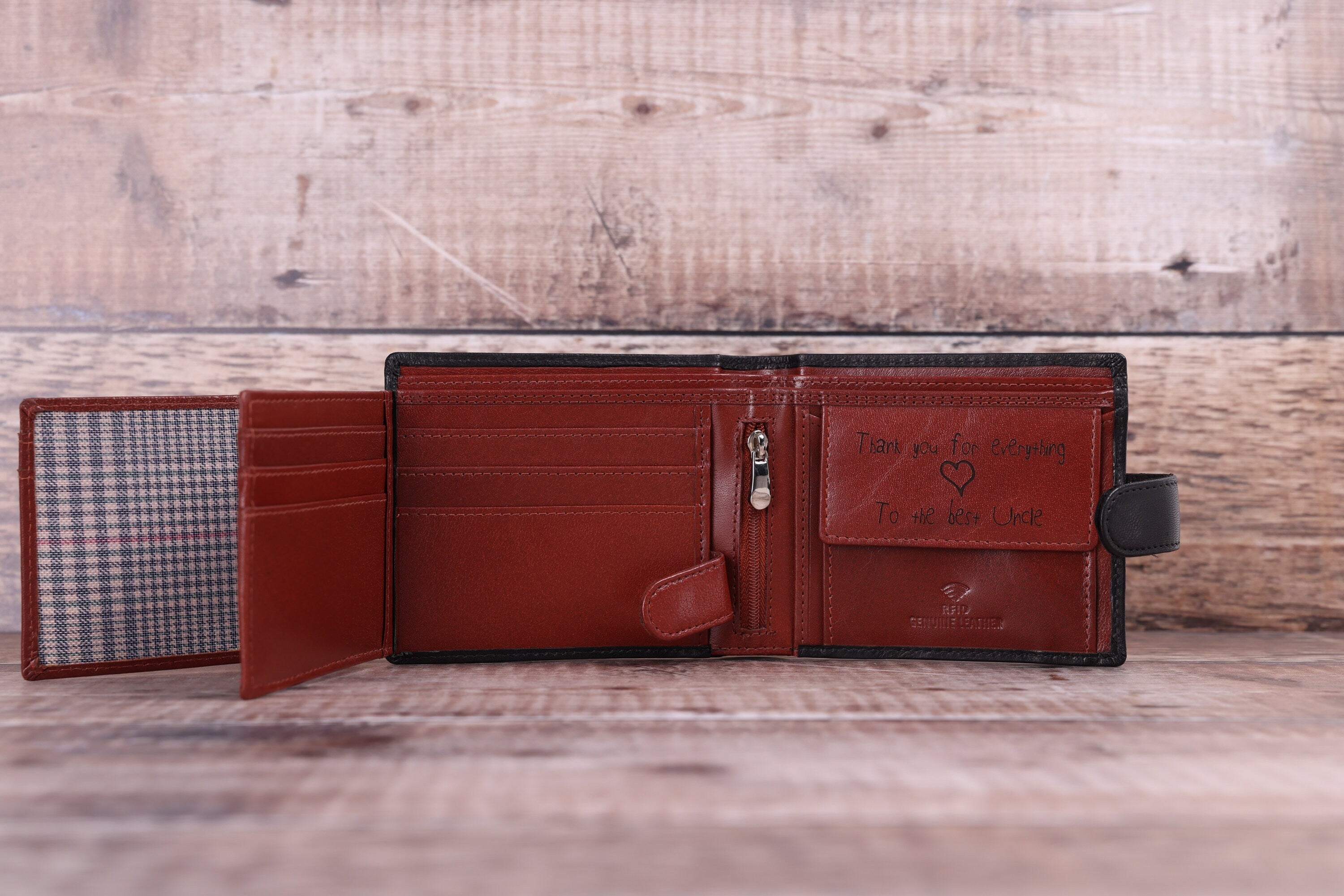 Personalised Custom Handwritten Engraved Leather Wallet, Father's Day Gift for Dad, Boyfriend, Husband, Men's Genuine Soft Leather Wallet