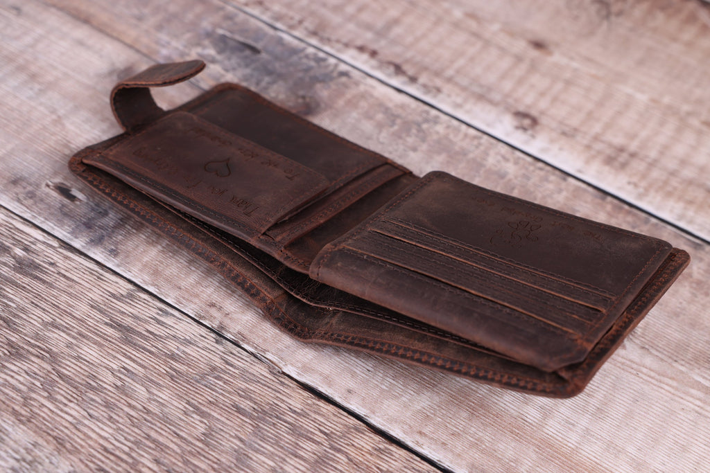 Custom Handwritten Engraved Wallet, Personalized Bifold Brown Real Leather Wallet, Personalised Father's Day Gift for Dad, Boyfriend,Husband
