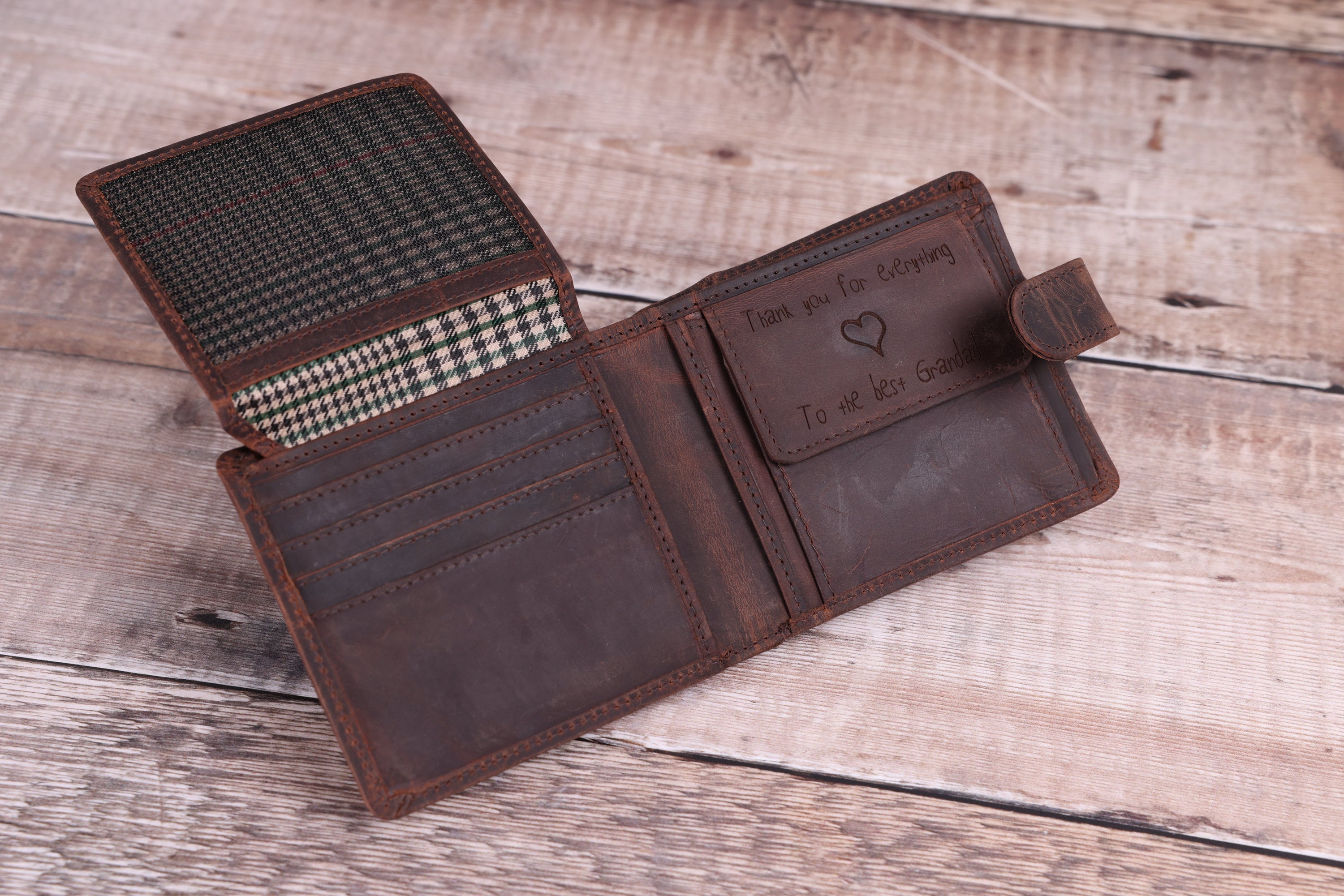 Custom Handwritten Engraved Wallet, Personalized Bifold Brown Real Leather Wallet, Personalised Father's Day Gift for Dad, Boyfriend,Husband