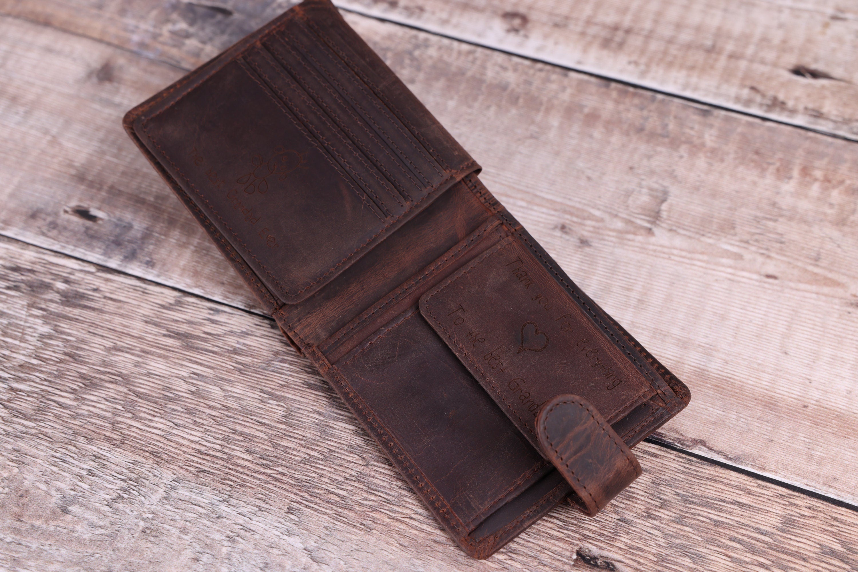 Custom Handwritten Engraved Wallet, Personalized Bifold Brown Real Leather Wallet, Personalised Father's Day Gift for Dad, Boyfriend,Husband