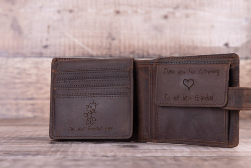 Custom Handwritten Engraved Wallet, Personalized Bifold Brown Real Leather Wallet, Personalised Father's Day Gift for Dad, Boyfriend,Husband