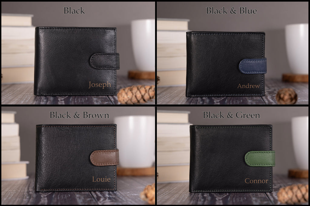 Personalised Custom Engraved Men's Wallet, Genuine Soft Black Leather Wallet, Personalized Father's Day Gift for Him, Boyfriend, Husband,Dad