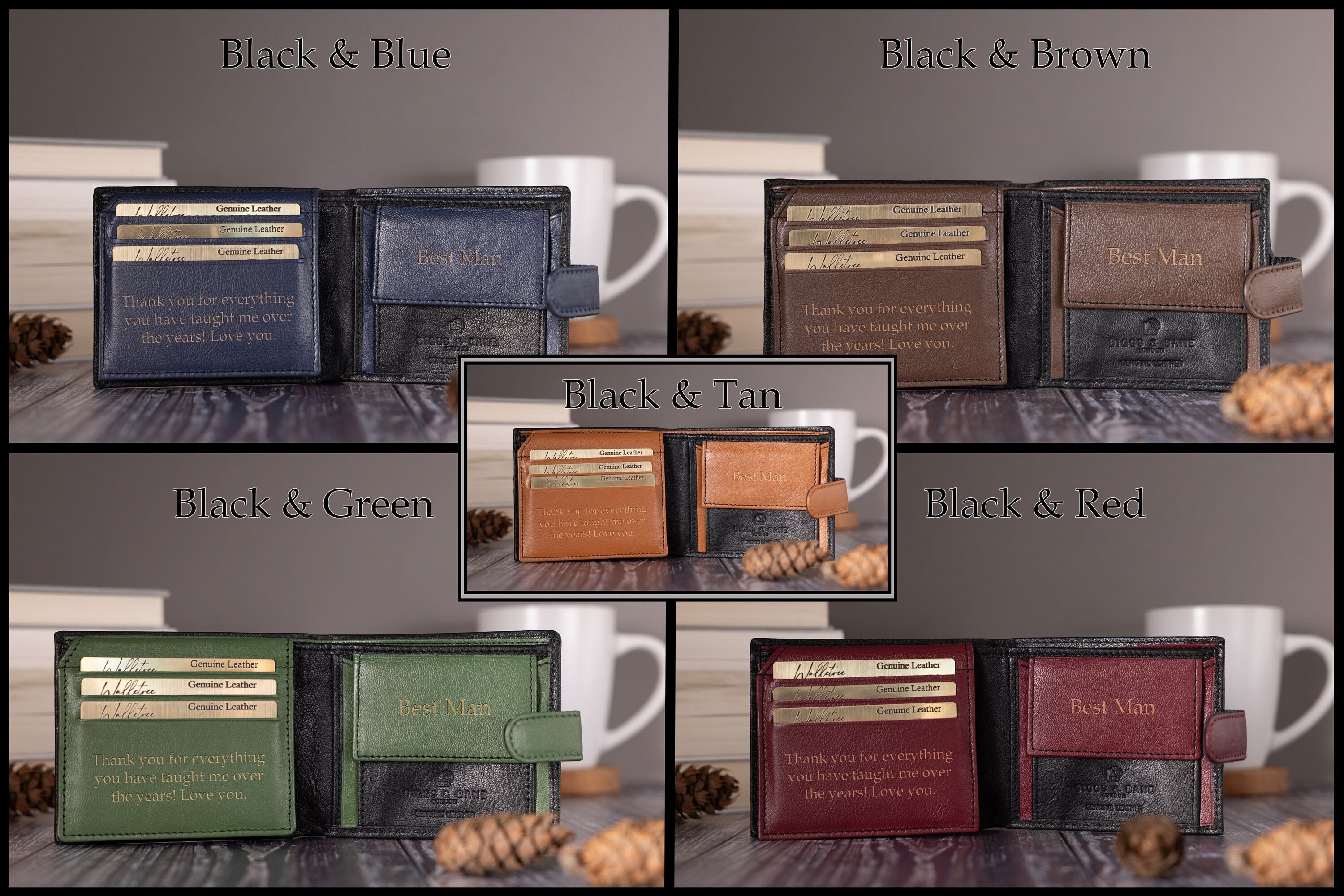 Personalised Custom Engraved Men's Wallet, Genuine Soft Black Leather Wallet, Personalized Father's Day Gift for Him, Boyfriend, Husband,Dad
