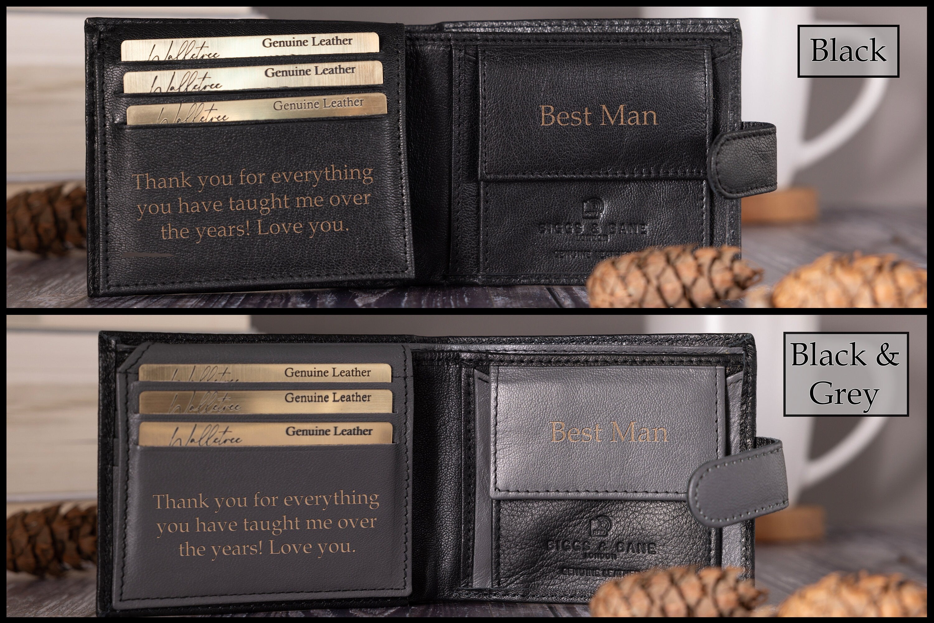 Personalised Custom Engraved Men's Wallet, Genuine Soft Black Leather Wallet, Personalized Father's Day Gift for Him, Boyfriend, Husband,Dad