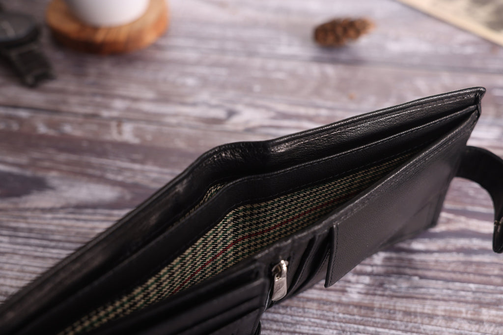 Personalised Men's Bifold Wallet, Black Leather Wallet, Personalized Engraved Father's Day Gift for Dad, Husband, Boyfriend, Anniversary