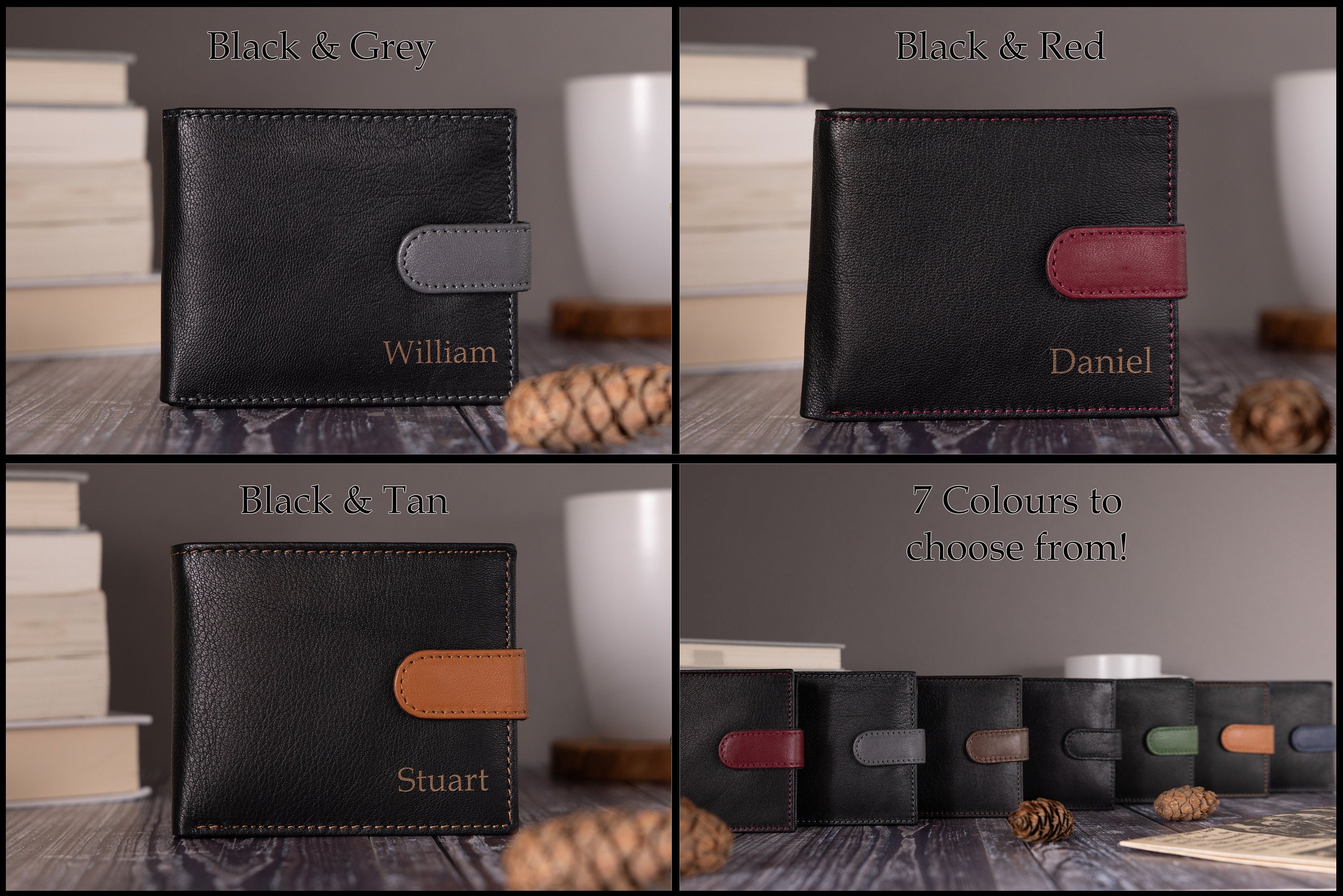 Personalised Engraved Men's Wallet, Genuine Soft Black Engraved Leather Wallet, Personalized Father's Day Gift for Dad, Boyfriend, Husband