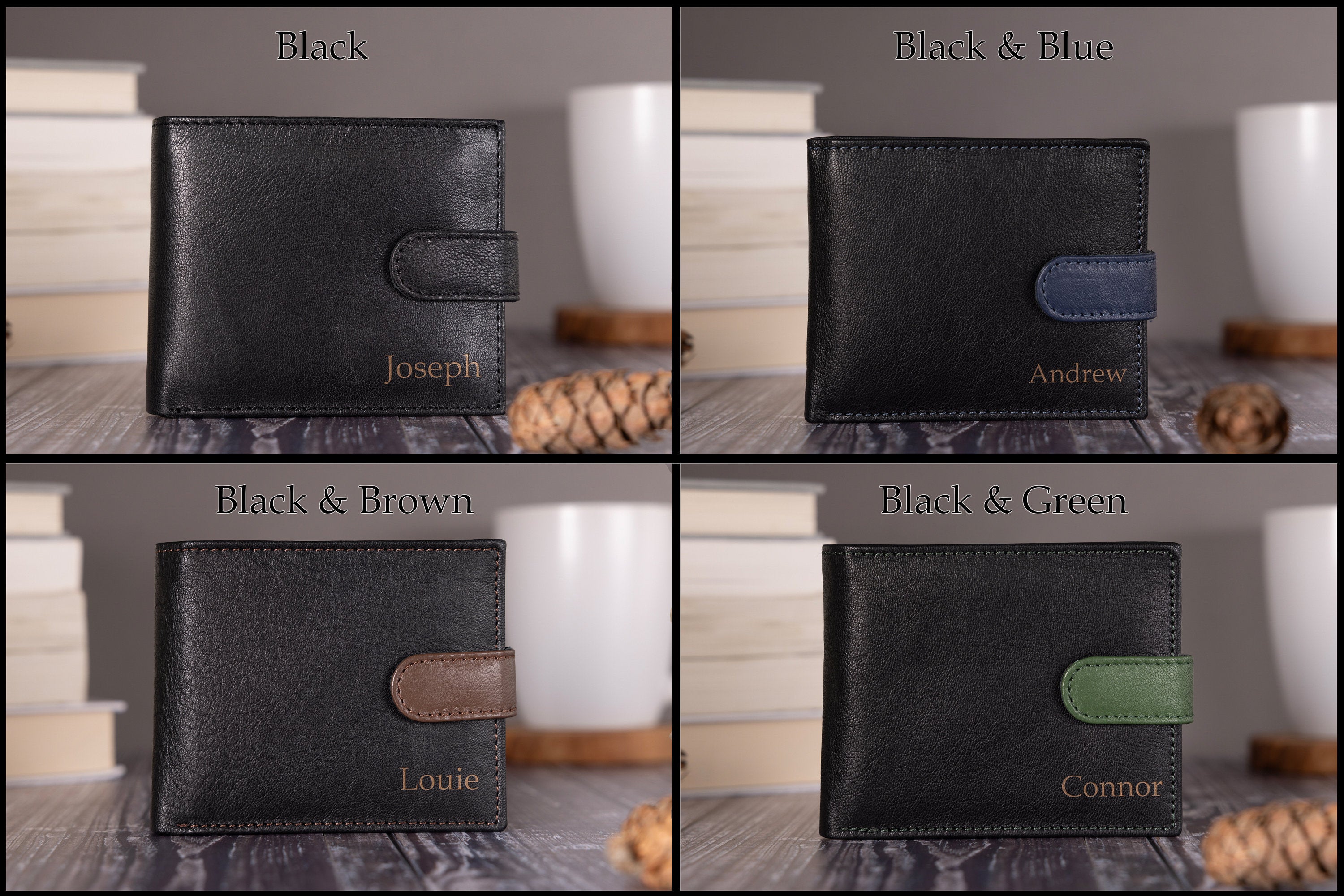 Personalised Custom Engraved Men's Wallet, Genuine Soft Black Leather Wallet, Personalized Father's Day Gift for Him, Boyfriend, Husband,Dad