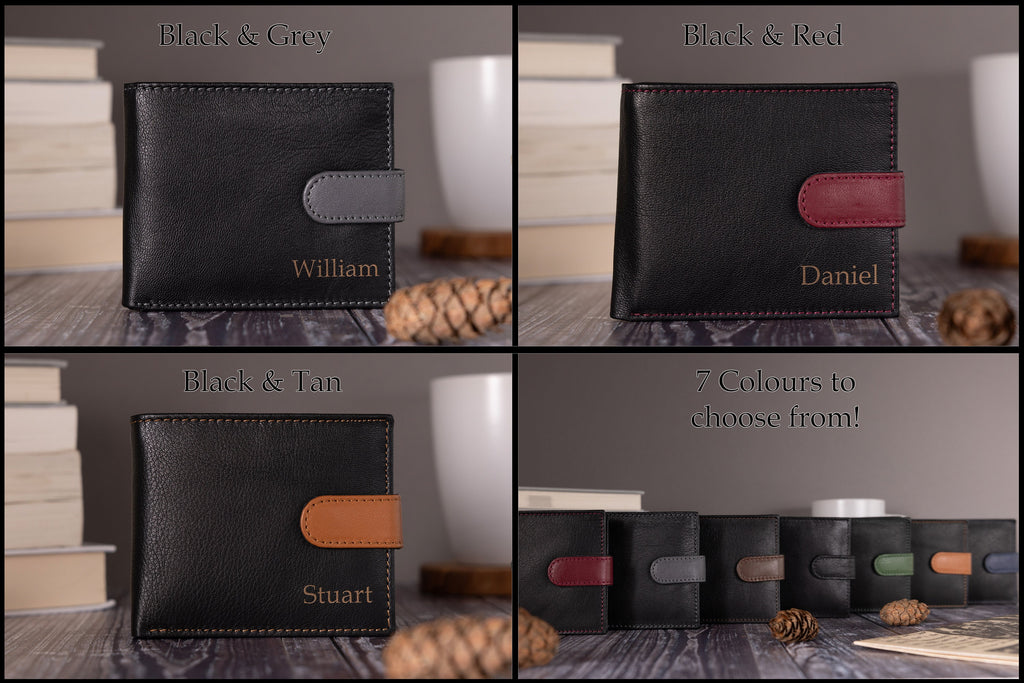 Personalised Engraved Men's Wallet, Genuine Soft Black Leather Wallet, Personalized Father's Day Gift for Him, Boyfriend, Husband, Dad