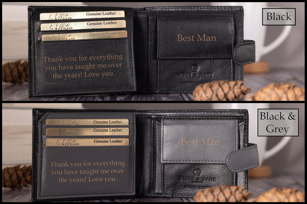 Personalised Engraved Men's Wallet, Genuine Soft Black Engraved Leather Wallet, Personalized Father's Day Gift for Dad, Boyfriend, Husband