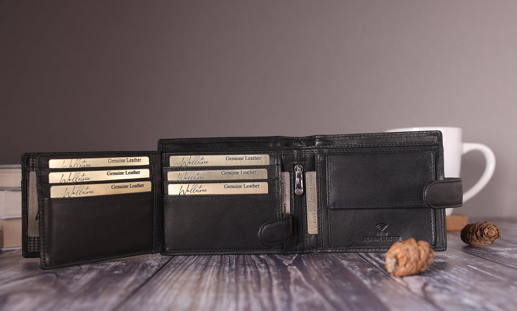 Personalised Men's Bifold Wallet, Black Leather Wallet, Personalized Engraved Father's Day Gift for Dad, Husband, Boyfriend, Anniversary