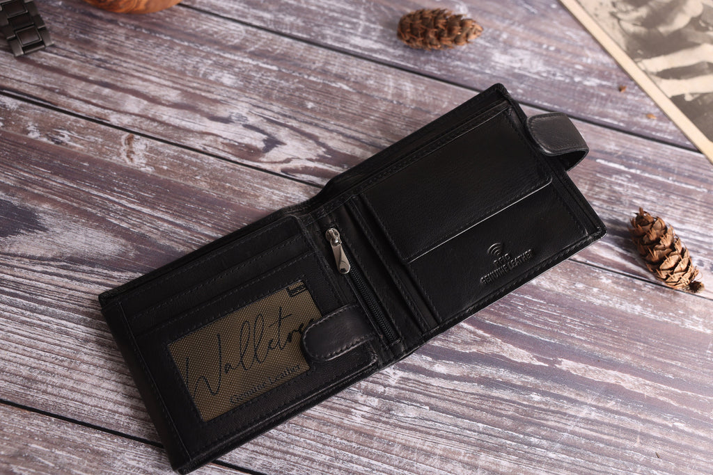 Personalised Men's Bifold Wallet, Black Leather Wallet, Personalized Engraved Father's Day Gift for Dad, Husband, Boyfriend, Anniversary