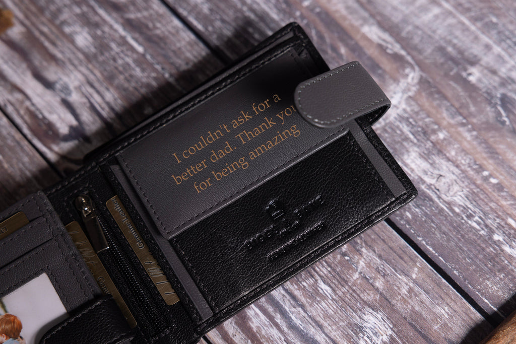 Father's Day Gift, Personalised Men's Wallet, Genuine Soft Black Leather Wallet, Personalized Engraved Gift for Dad, Him, Boyfriend, Husband
