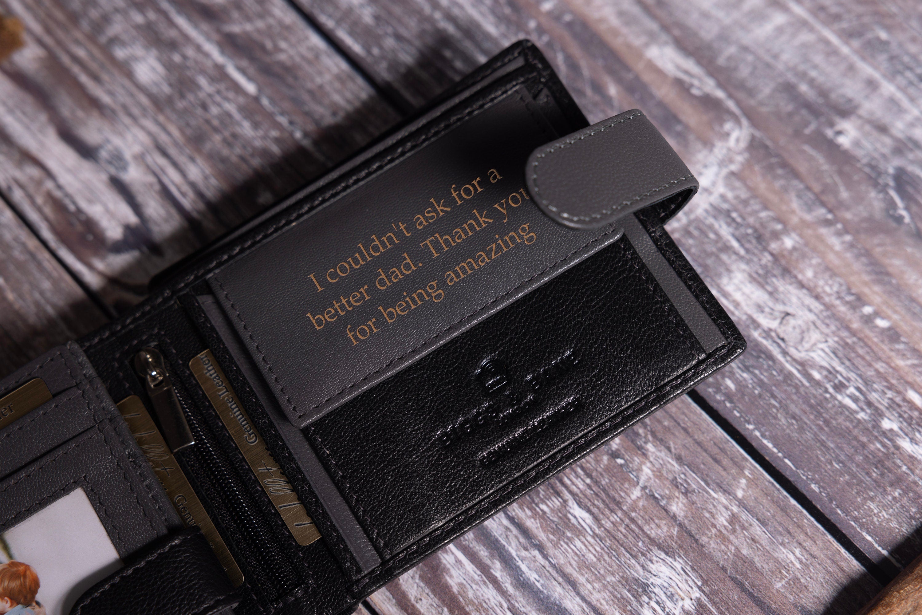 Father's Day Gift, Personalised Men's Wallet, Genuine Soft Black Leather Wallet, Personalized Engraved Gift for Dad, Him, Boyfriend, Husband