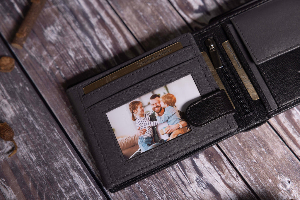 Father's Day Gift, Personalised Men's Wallet, Genuine Soft Black Leather Wallet, Personalized Engraved Gift for Dad, Him, Boyfriend, Husband