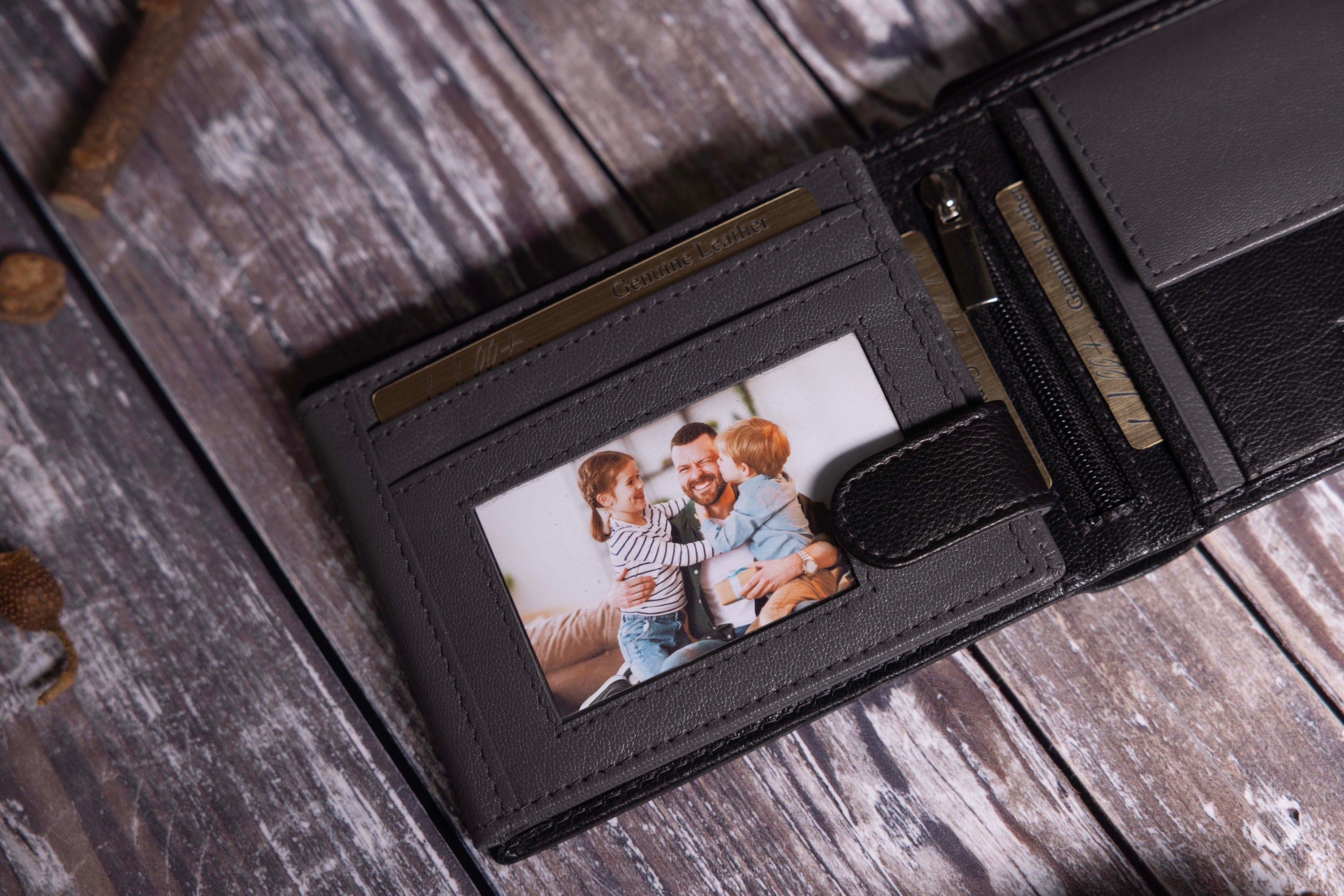 Father's Day Gift, Personalised Men's Wallet, Genuine Soft Black Leather Wallet, Personalized Engraved Gift for Dad, Him, Boyfriend, Husband
