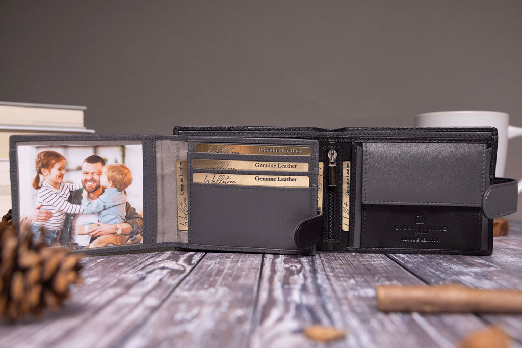 Father's Day Gift, Personalised Men's Wallet, Genuine Soft Black Leather Wallet, Personalized Engraved Gift for Dad, Him, Boyfriend, Husband