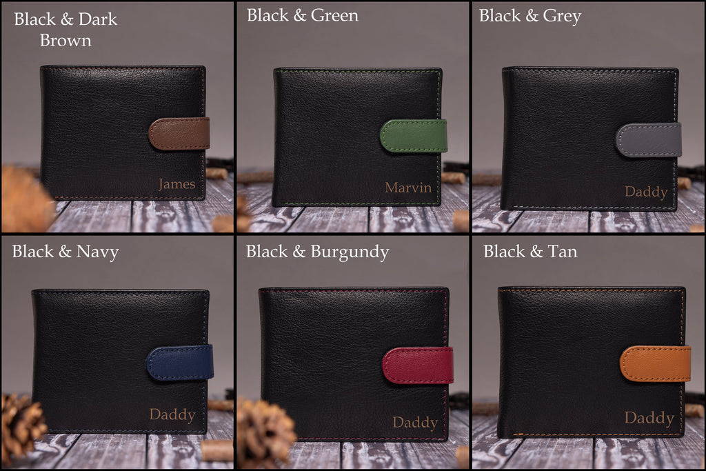 Father's Day Gift for Dad, Personalised Mens Wallet, Genuine Soft Black & Grey Leather Wallet, Personalized Gift for him, Boyfriend, Husband