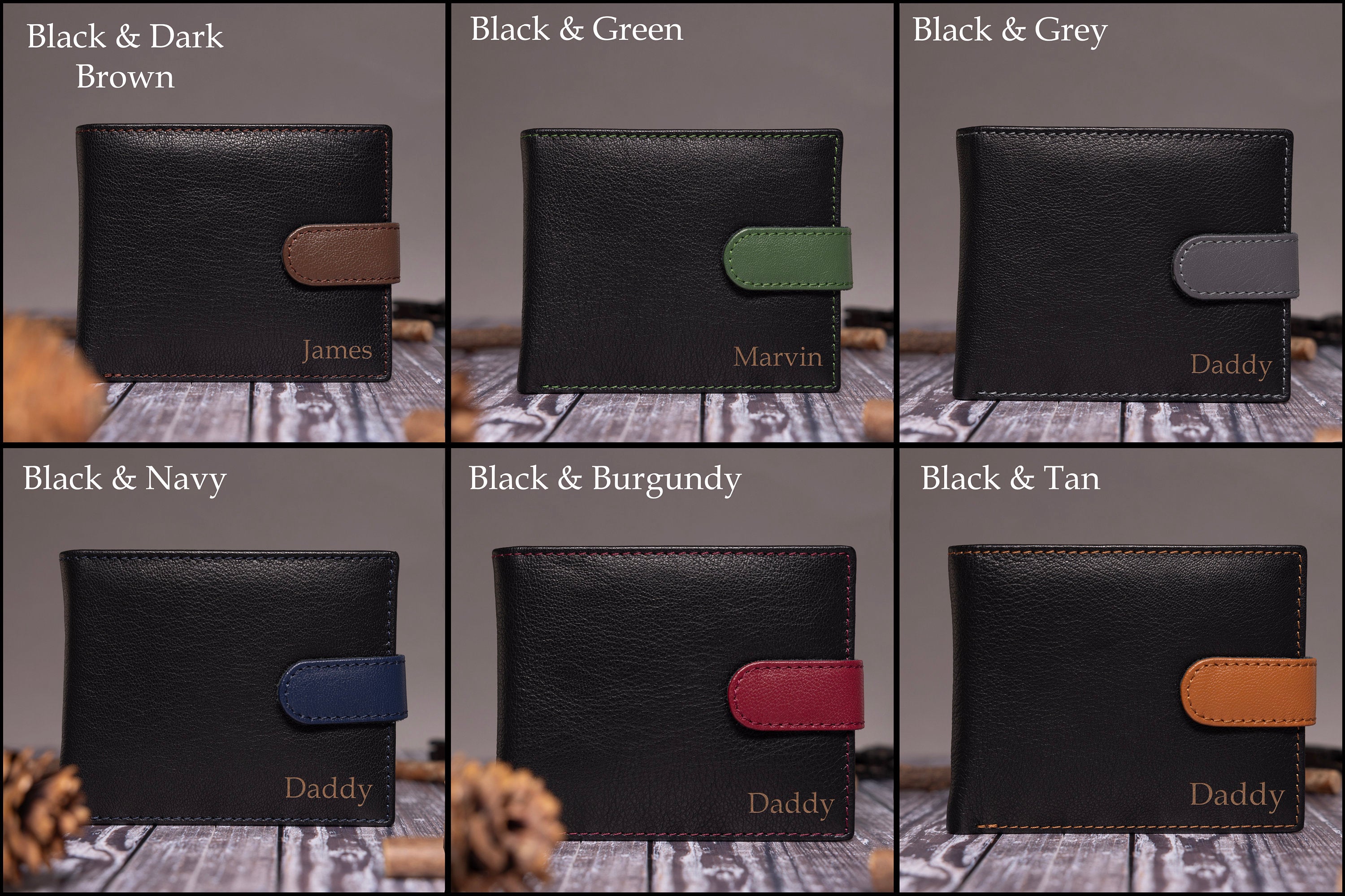 Father's Day Gift for Dad, Personalised Men's Wallet, Genuine Soft Black & Navy Leather Wallet, Personalized Gift for Him, Boyfriend,Husband