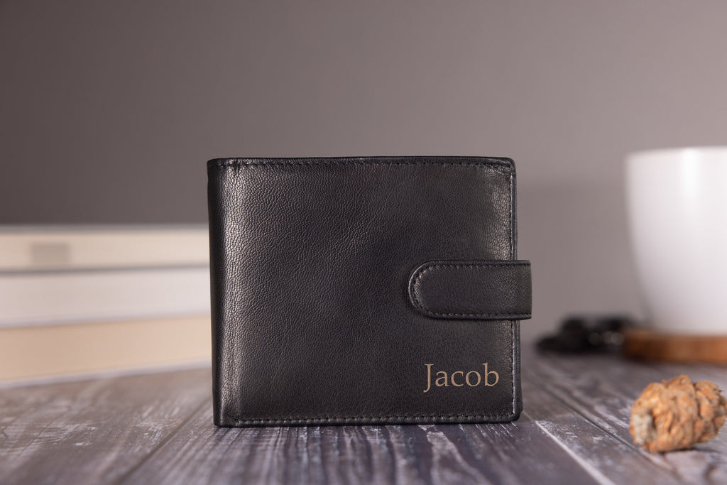 Personalised Men's Wallet, Genuine Soft Black Leather Wallet, Personalized Engraved Father's Day Gift for Him, Boyfriend, Dad, Husband