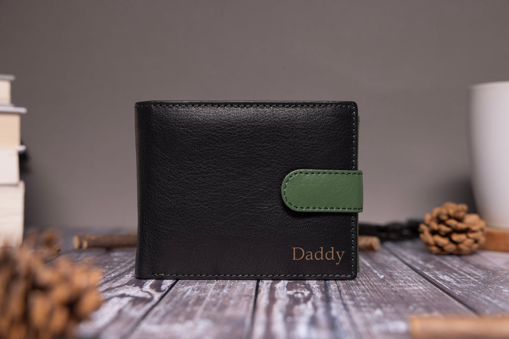 Personalised Men's Wallet, Genuine Soft Black Leather Wallet, Personalized Father's Day Gift for Him, Boyfriend, Husband, Dad, Wedding Gift