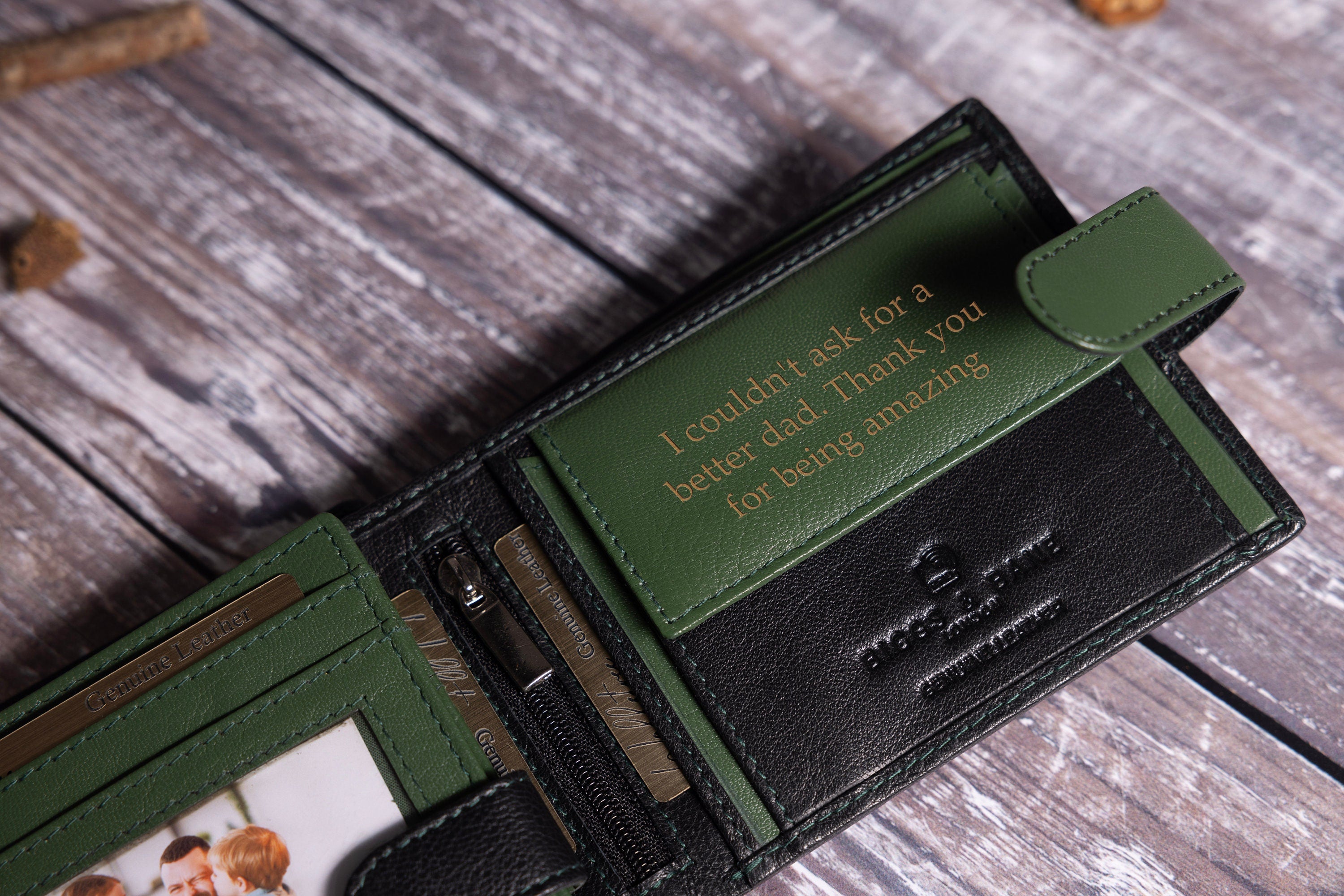 Personalised Men's Wallet, Genuine Soft Black Leather Wallet, Personalized Father's Day Gift for Him, Boyfriend, Husband, Dad, Wedding Gift