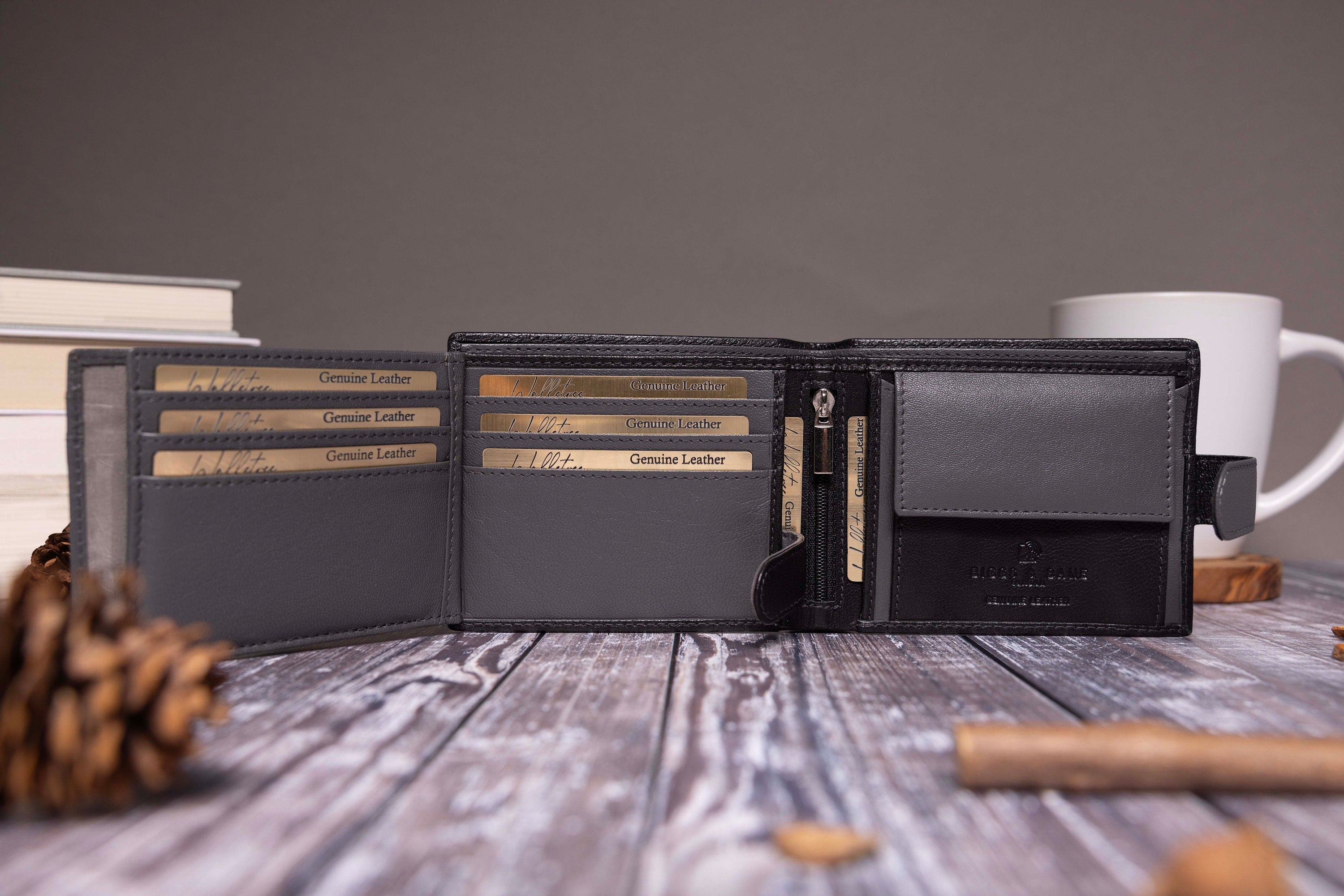 Father's Day Gift, Personalised Men's Wallet, Genuine Soft Black Leather Wallet, Personalized Engraved Gift for Dad, Him, Boyfriend, Husband