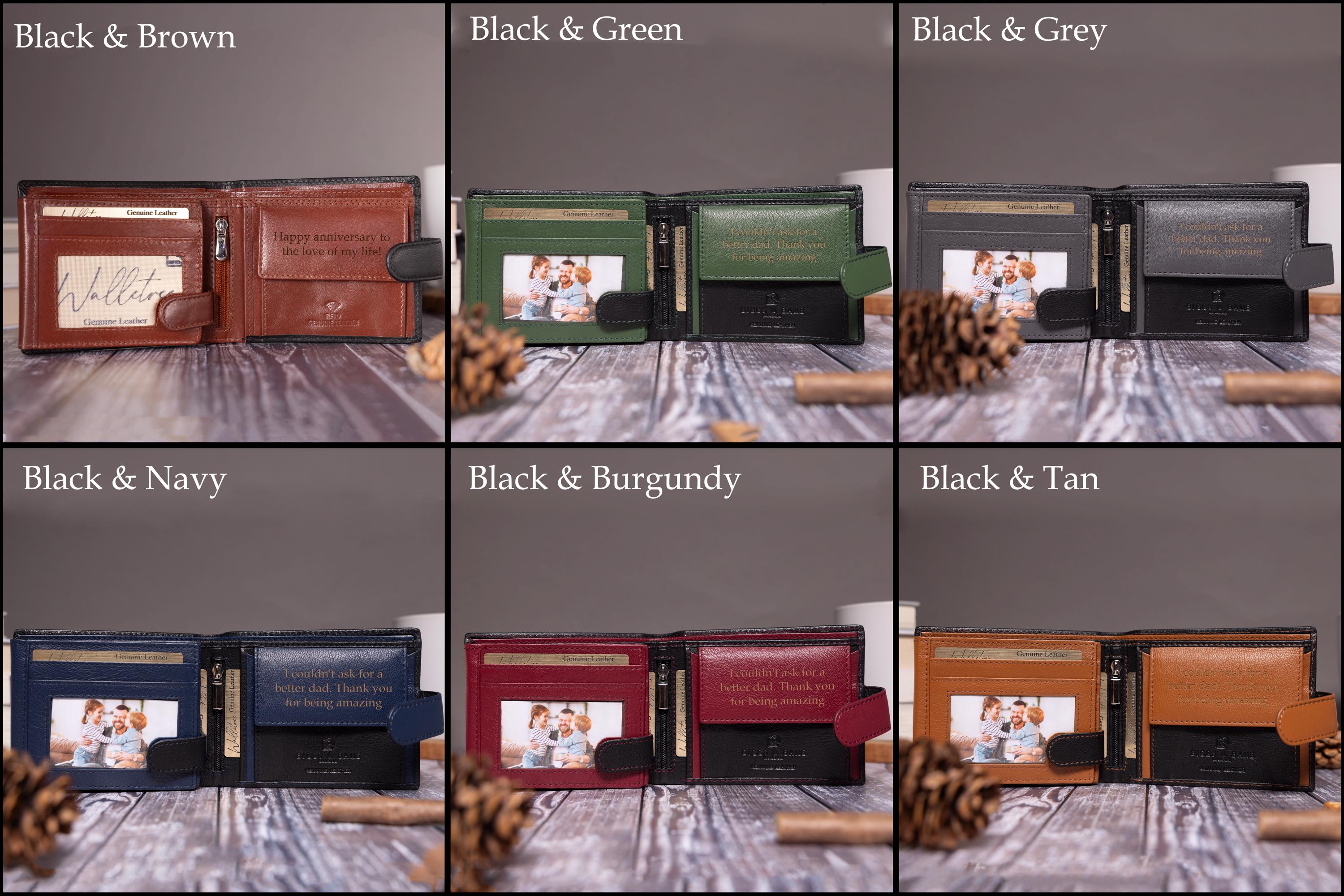 Father's Day Gift, Personalised Men's Wallet, Genuine Soft Black Leather Wallet, Personalized Engraved Gift for Dad, Him, Boyfriend, Husband
