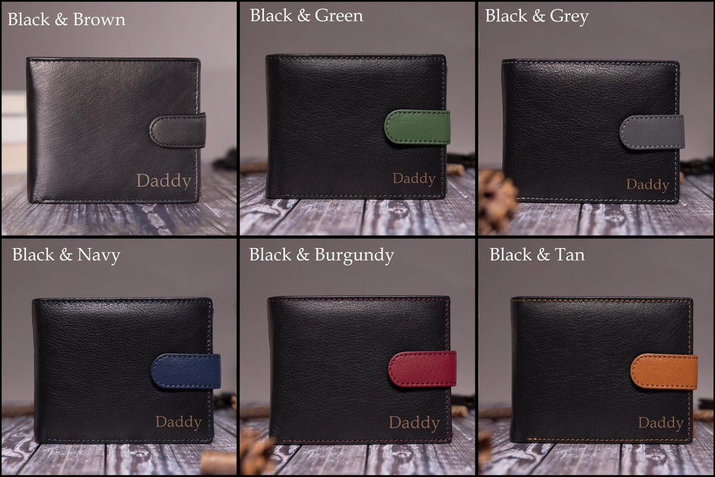 Personalised Men's Bifold Wallet, Black Leather Wallet, Personalized Engraved Father's Day Gift for Dad, Husband, Boyfriend, Anniversary