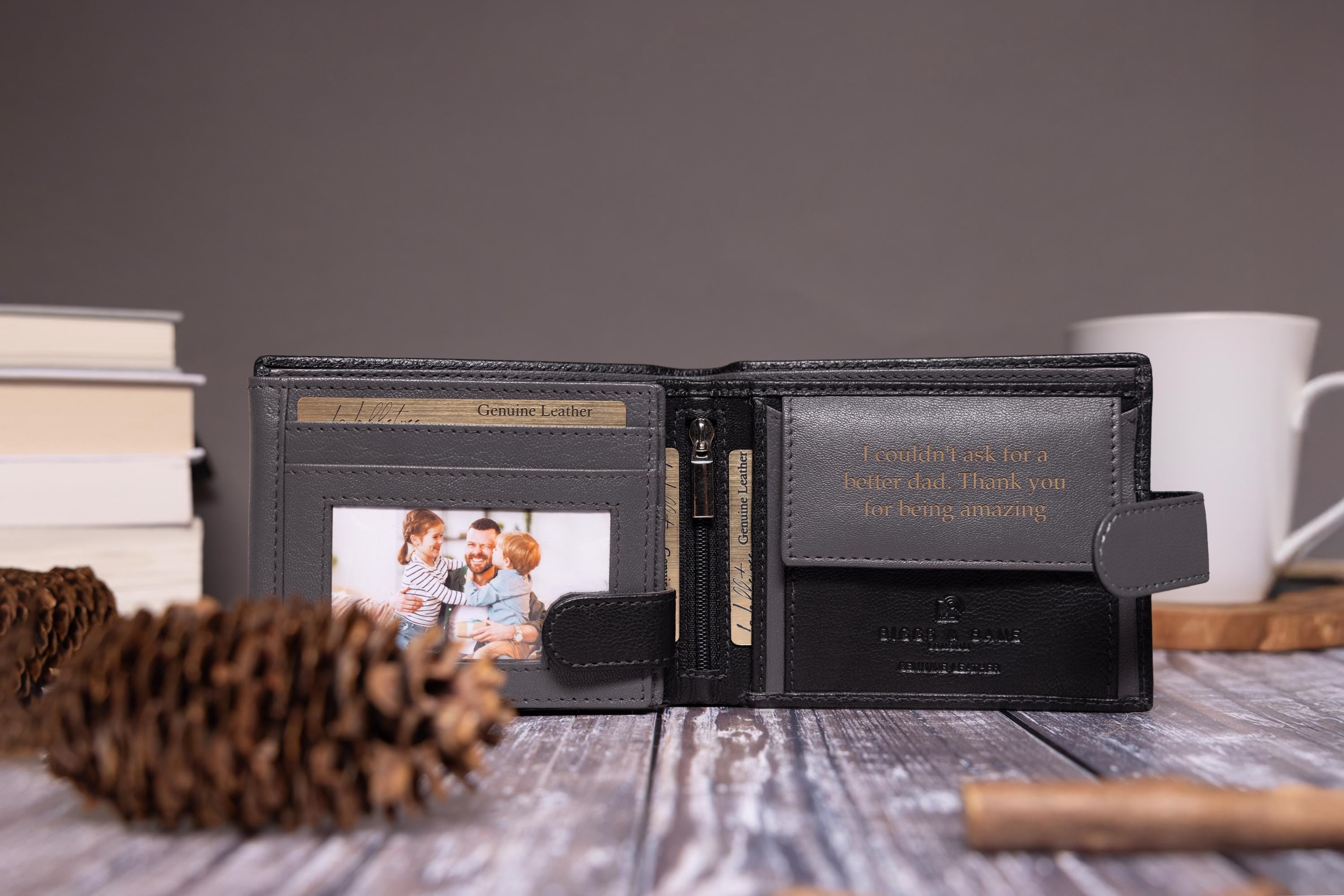 Father's Day Gift, Personalised Men's Wallet, Genuine Soft Black Leather Wallet, Personalized Engraved Gift for Dad, Him, Boyfriend, Husband