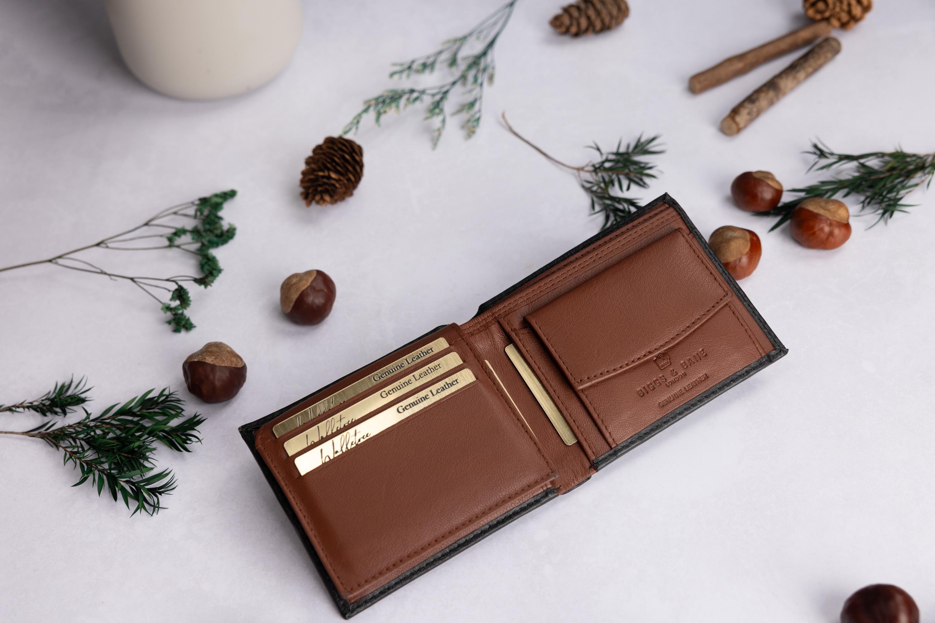 Personalised Men's Wallet, Genuine Soft Black & Brown Leather Wallet, Personalized Custom Engraved Father's Day Gift for Him, Dad, Husband